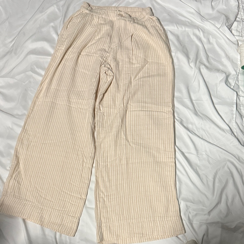 Aerie Cream Striped Pants